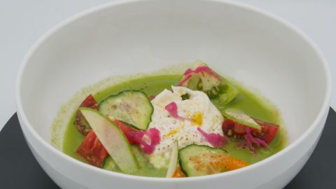 Creamy burrata, cucumber juice, green apple, white balsamic vinegar